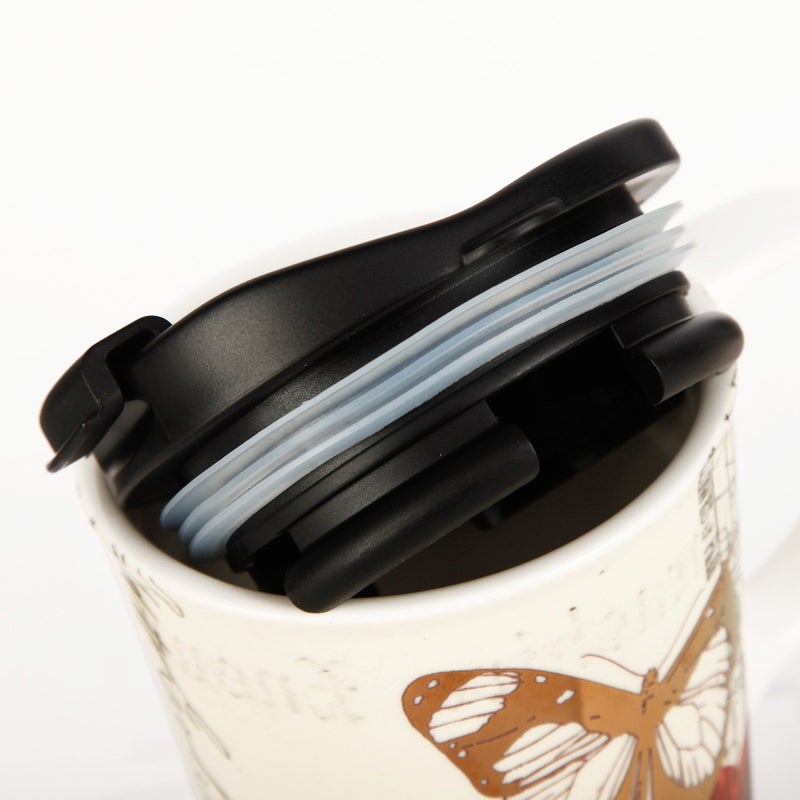 Topadorn 17 OZ Ceramic Coffee Mug Travel Cup with Lid and Gift Box, Red Flower and Butterfly - Image 4